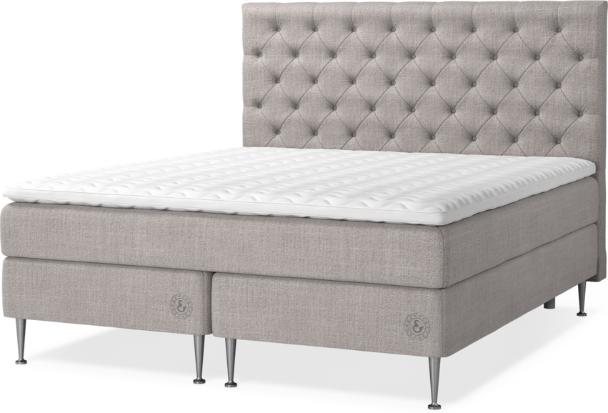 Asperö Comfort - Kontinentalsäng, 180 cm dubbelsäng med bäddmadrass och sänggavel pikerad - Grå