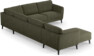 Bridge - Hörnsoffa, 3+2-sits med schäslong vänster - Grön