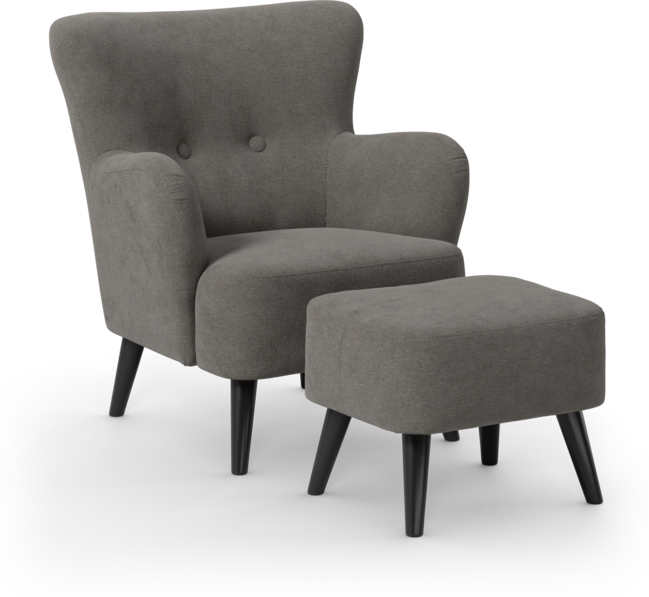 Timmy - Fåtölj med fotpall - Grå
