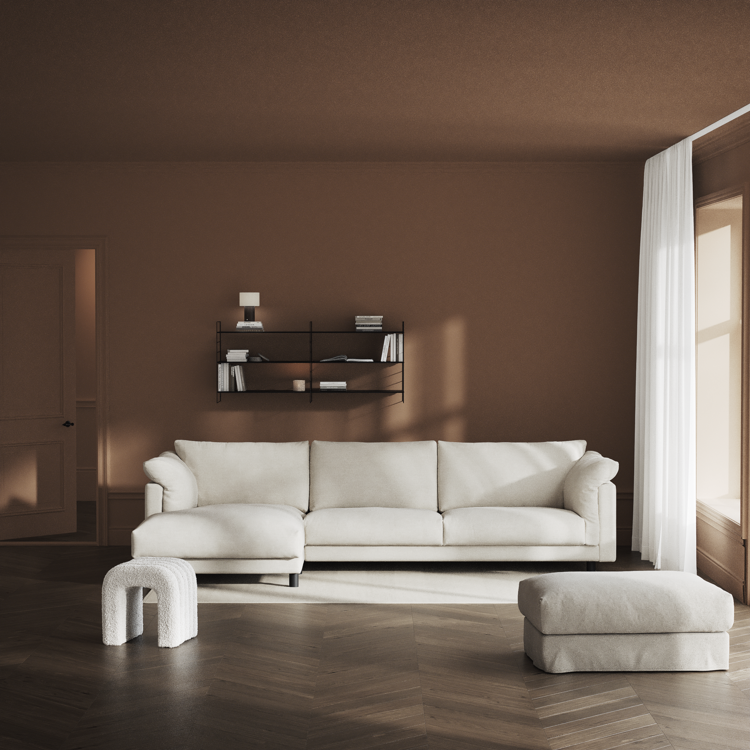 Cherrie, 3-sits soffa med schäslong vänster, fast klädsel