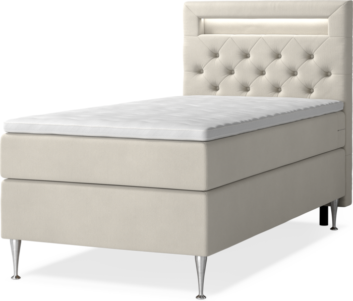New York - Kontinentalsäng, enkelsäng med bäddmadrass och sänggavel LED - Beige