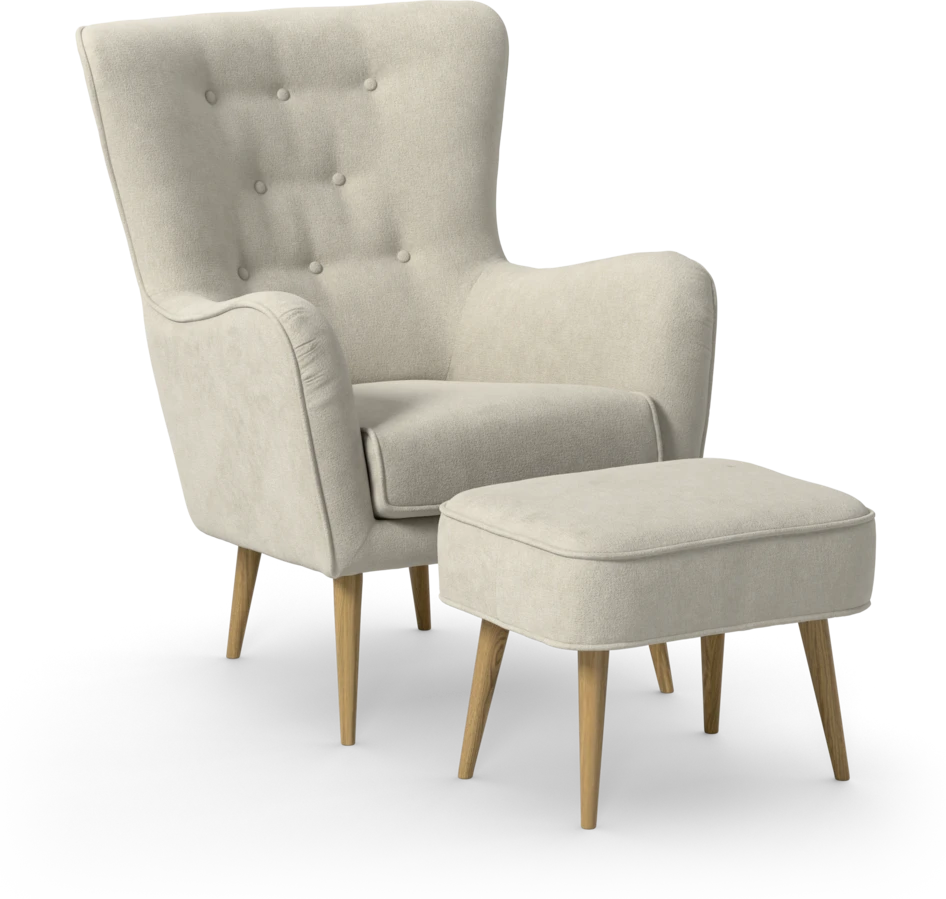 Cordelia - Fåtölj med fotpall - Beige