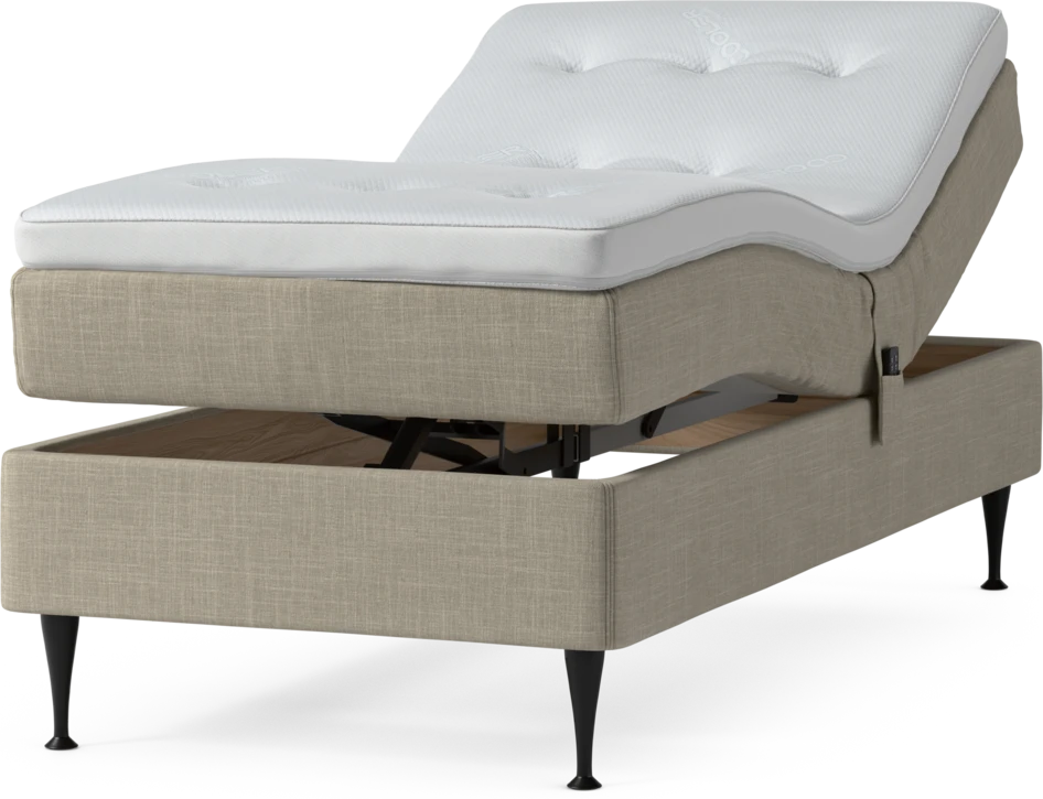 Delux Sense - Ställbar säng, enkelsäng med bäddmadrass och sängben - Beige