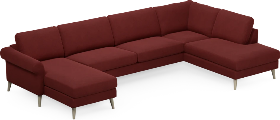 Bridge - 3-sits soffa med schäslong vänster och divan höger - Röd