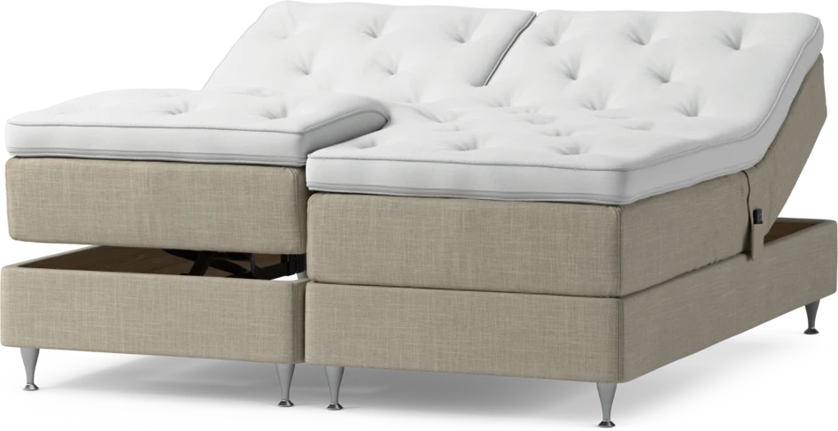 Delux Dream - Ställbar säng, dubbelsäng med bäddmadrass och sängben - Beige