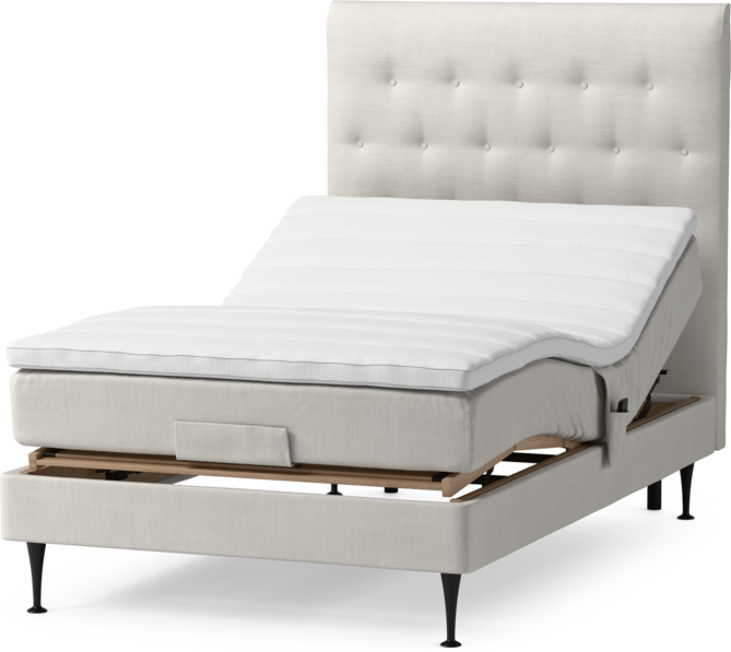 Roma Family - Ställbar säng, enkelsäng med bäddmadrass och sänggavel pikerad, B 90-120