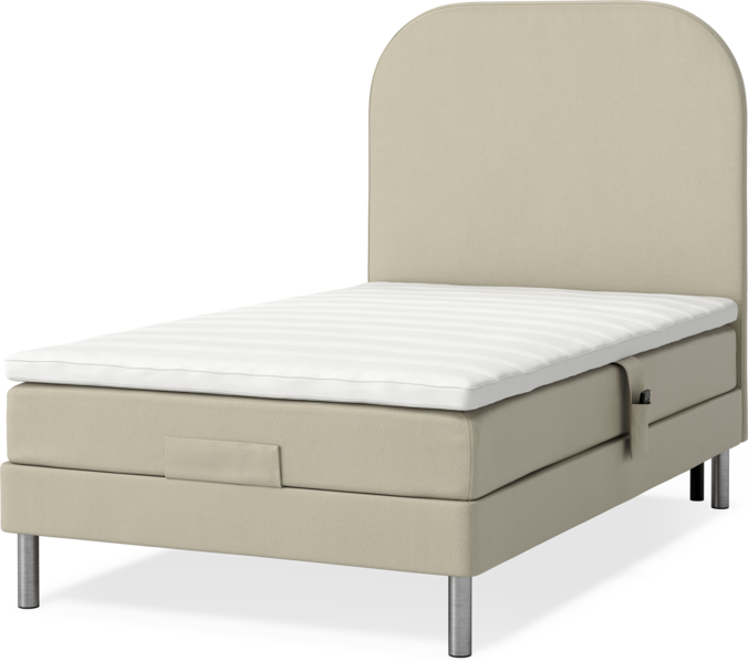 Roma Family - Ställbar säng, enkelsäng med bäddmadrass och sänggavel slät, B 90-120 - Beige