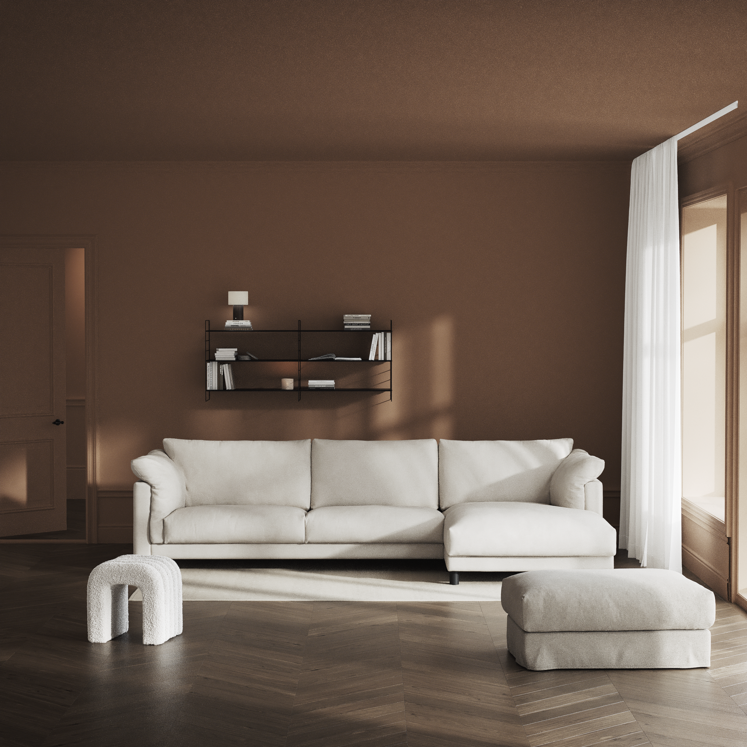 Cherrie, 3-sits soffa med schäslong höger, fast klädsel