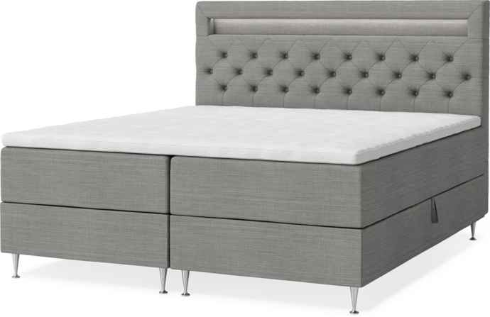New York, Förvaringssäng, dubbelsäng med bäddmadrass, sängben och sänggavel LED