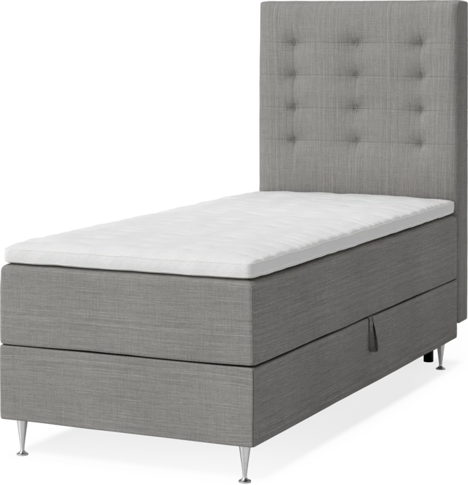 New York, Förvaringssäng, enkelsäng med bäddmadrass, sängben och sänggavel trensad