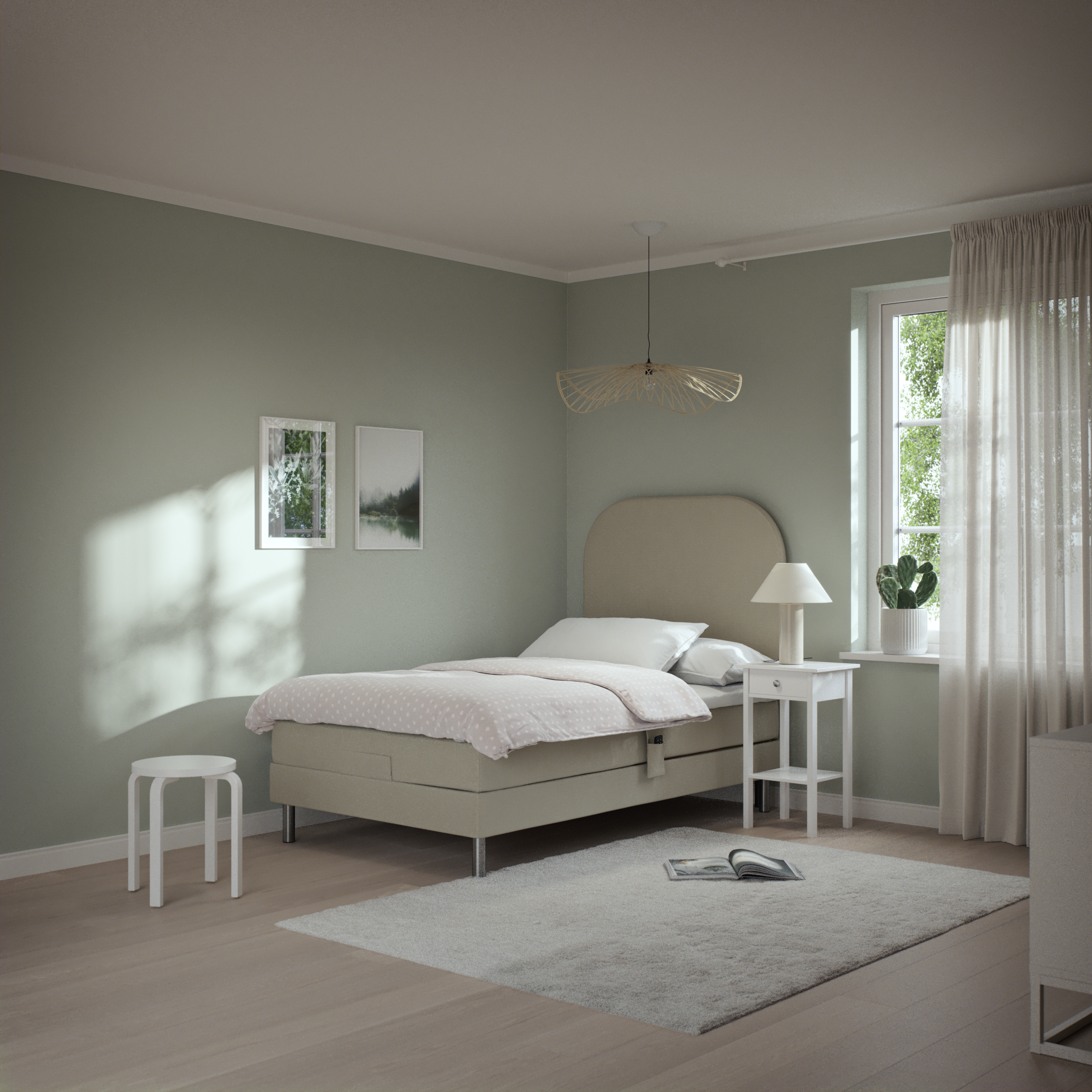 Roma Family, Ställbar säng, enkelsäng med bäddmadrass och sänggavel slät, B 90-120