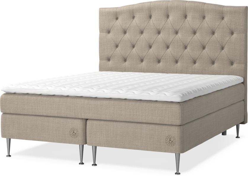 Asperö - Kontinentalsäng, 180 cm dubbelsäng med bäddmadrass och sänggavel välvd - Beige