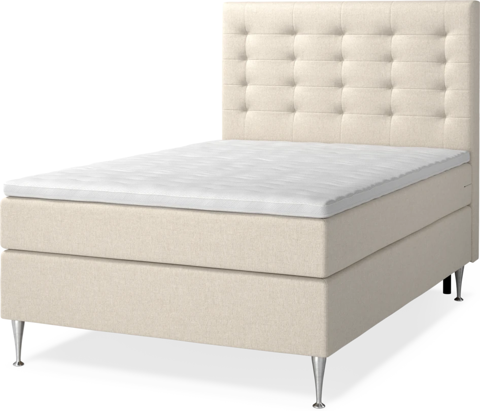 New York Supreme - Kontinentalsäng, enkelsäng med bäddmadrass, sängben och sänggavel trensad - Beige