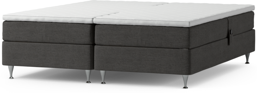 Delux Sense - Ställbar säng, dubbelsäng med bäddmadrass och sängben - Grå