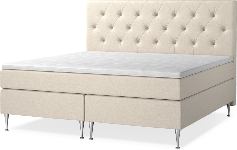 New York - Kontinentalsäng, dubbelsäng med bäddmadrass, sängben och sänggavel pikerad - Beige