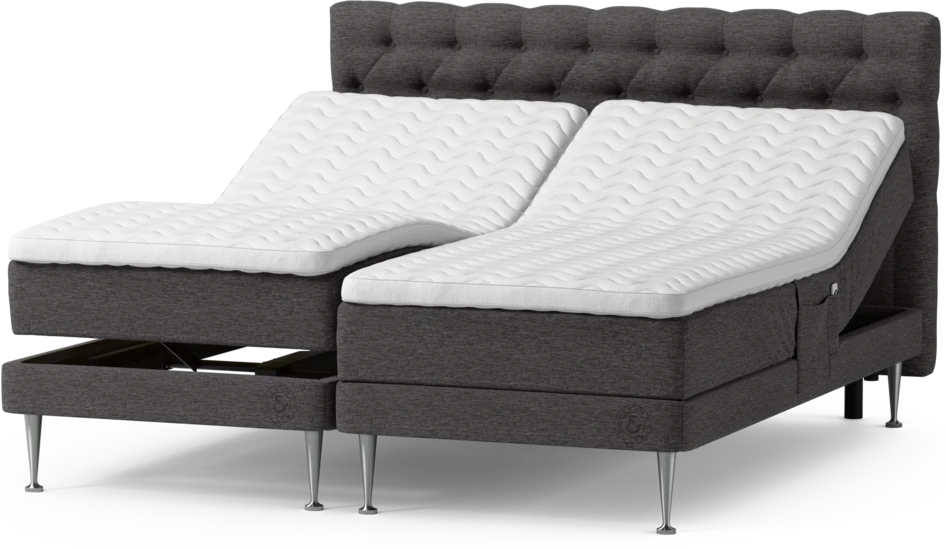 Särö Comfort - Ställbar säng, dubbelsäng med bäddmadrass, sängben och Pikerad Låg sänggavel