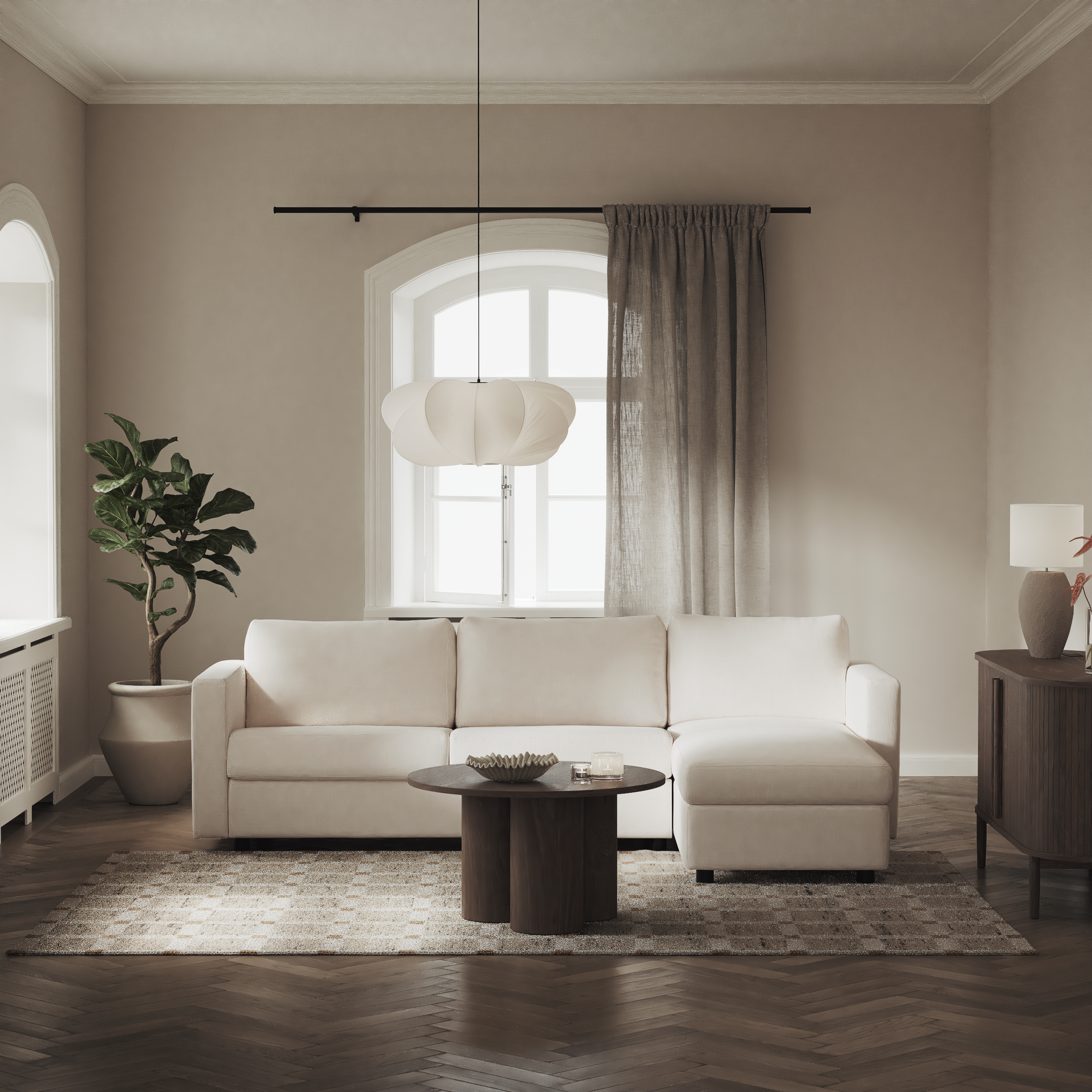 Lindö - Bäddsoffa 2,5-sits med schäslong, vändbar - inspiration