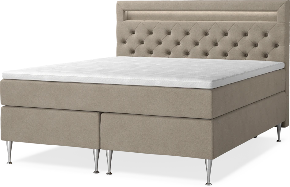 New York Supreme - Kontinentalsäng, dubbelsäng med bäddmadrass, sängben och sänggavel LED - Beige