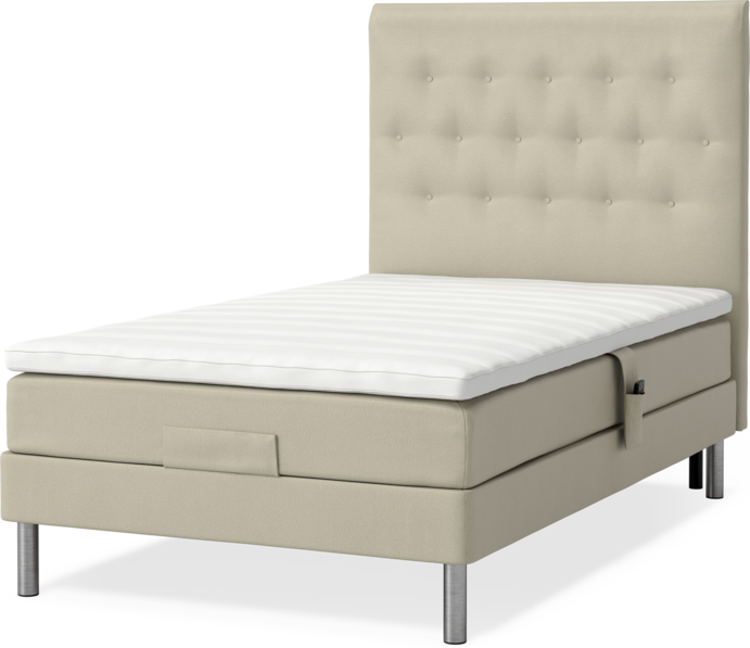 Roma Family - Ställbar säng, enkelsäng med bäddmadrass och sänggavel pikerad, B 90-120 - Beige