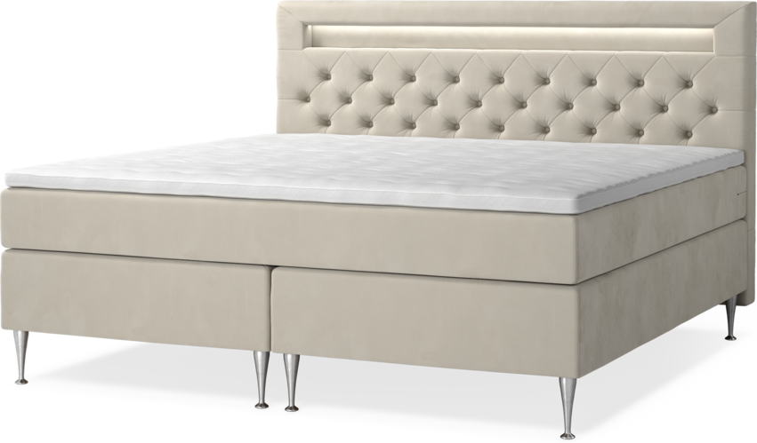 New York - Kontinentalsäng, dubbelsäng med bäddmadrass, sängben och sänggavel LED - Beige