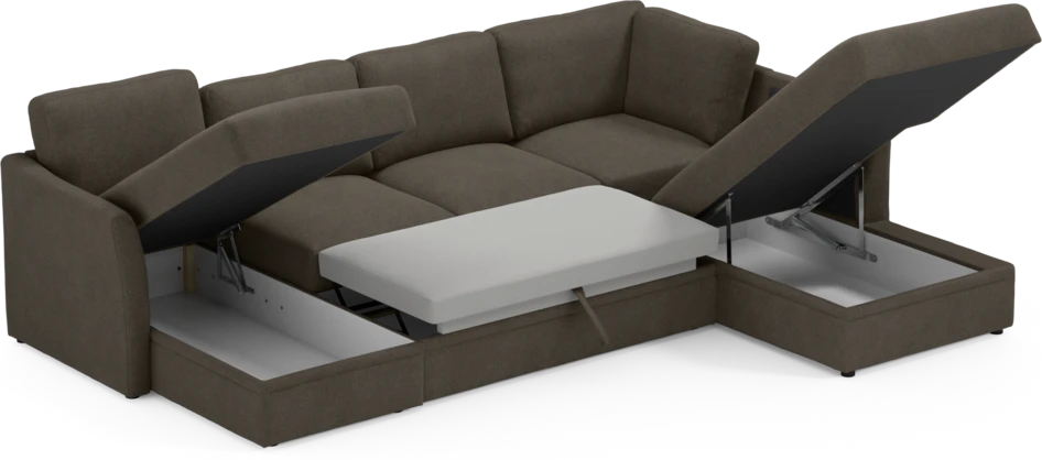 Öland - Bäddsoffa med schäslong vänster och divan höger - Brun