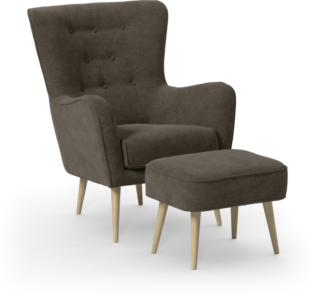 Cordelia - Fåtölj med fotpall - Brun