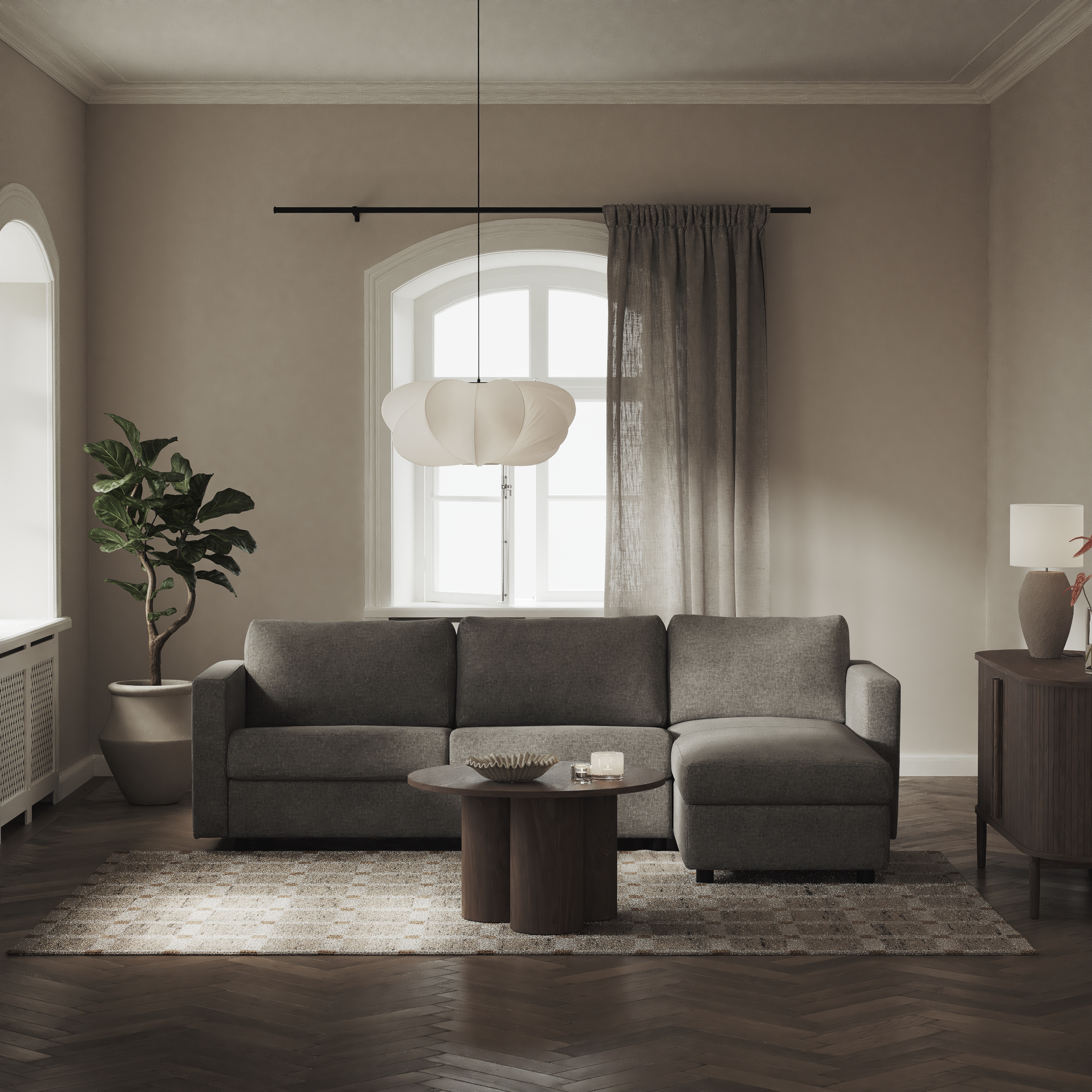 Lindö, Bäddsoffa 2,5-sits med schäslong, vändbar