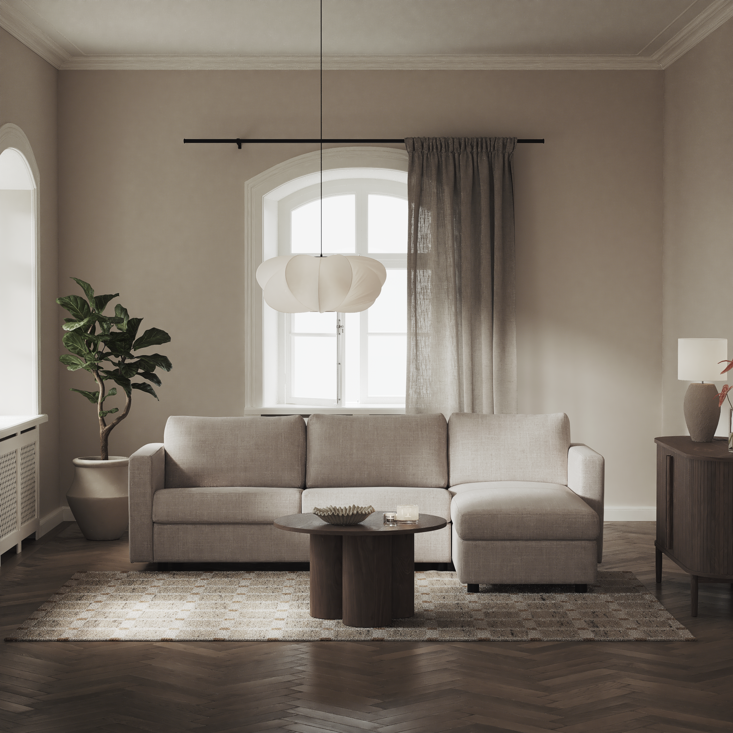 Lindö - Bäddsoffa 2,5-sits med schäslong, vändbar - inspiration