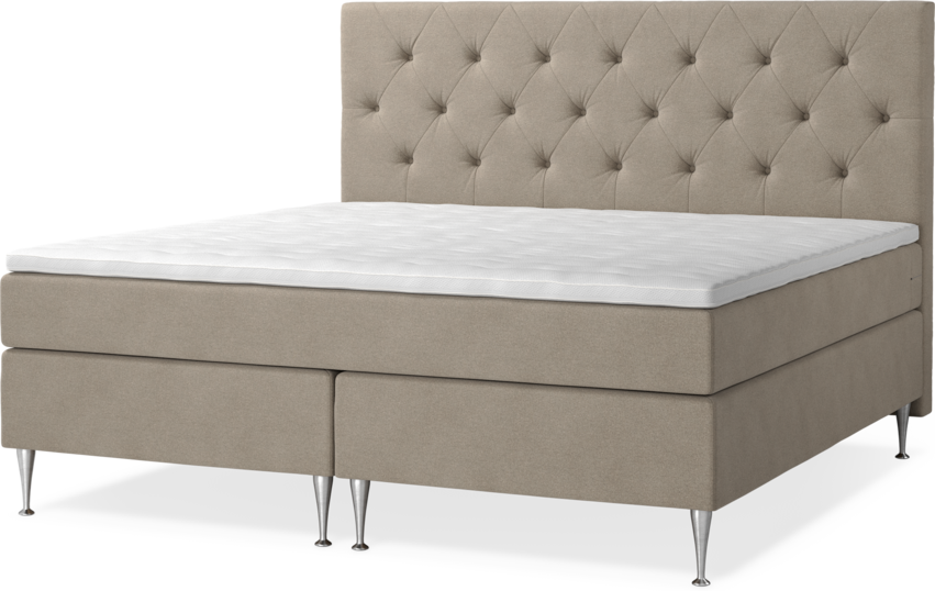 New York - Kontinentalsäng, dubbelsäng med bäddmadrass, sängben och sänggavel pikerad - Beige