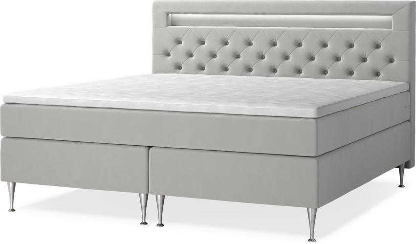 New York - Kontinentalsäng, dubbelsäng med bäddmadrass och sänggavel LED - Grå