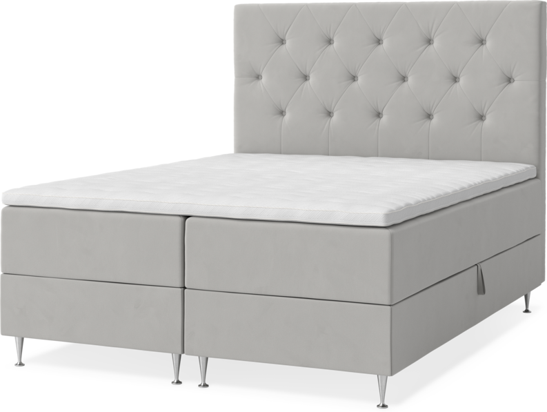 New York - Förvaringssäng, dubbelsäng med bäddmadrass, sängben och sänggavel pikerad - Grå