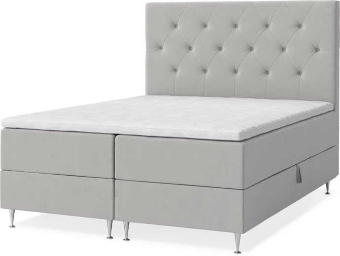 New York, Förvaringssäng, dubbelsäng med bäddmadrass, sängben och sänggavel pikerad