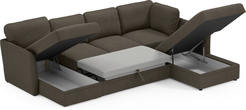 Öland - Bäddsoffa med schäslong vänster och divan höger - Brun