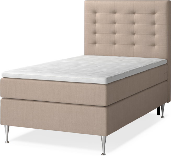 New York Supreme - Kontinentalsäng, enkelsäng med bäddmadrass, sängben och sänggavel trensad - Beige