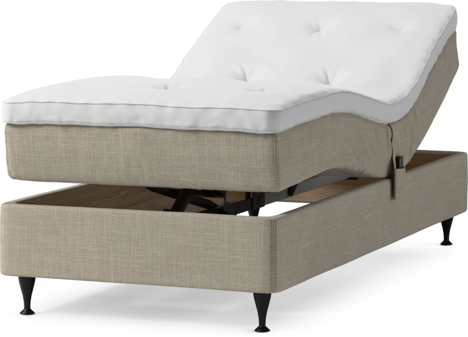 Delux Sense - Ställbar säng, enkelsäng med bäddmadrass och sängben - Beige