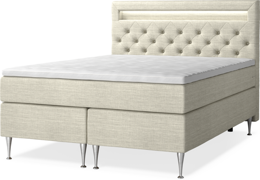 New York Supreme - Kontinentalsäng, dubbelsäng med bäddmadrass och sänggavel LED - Beige