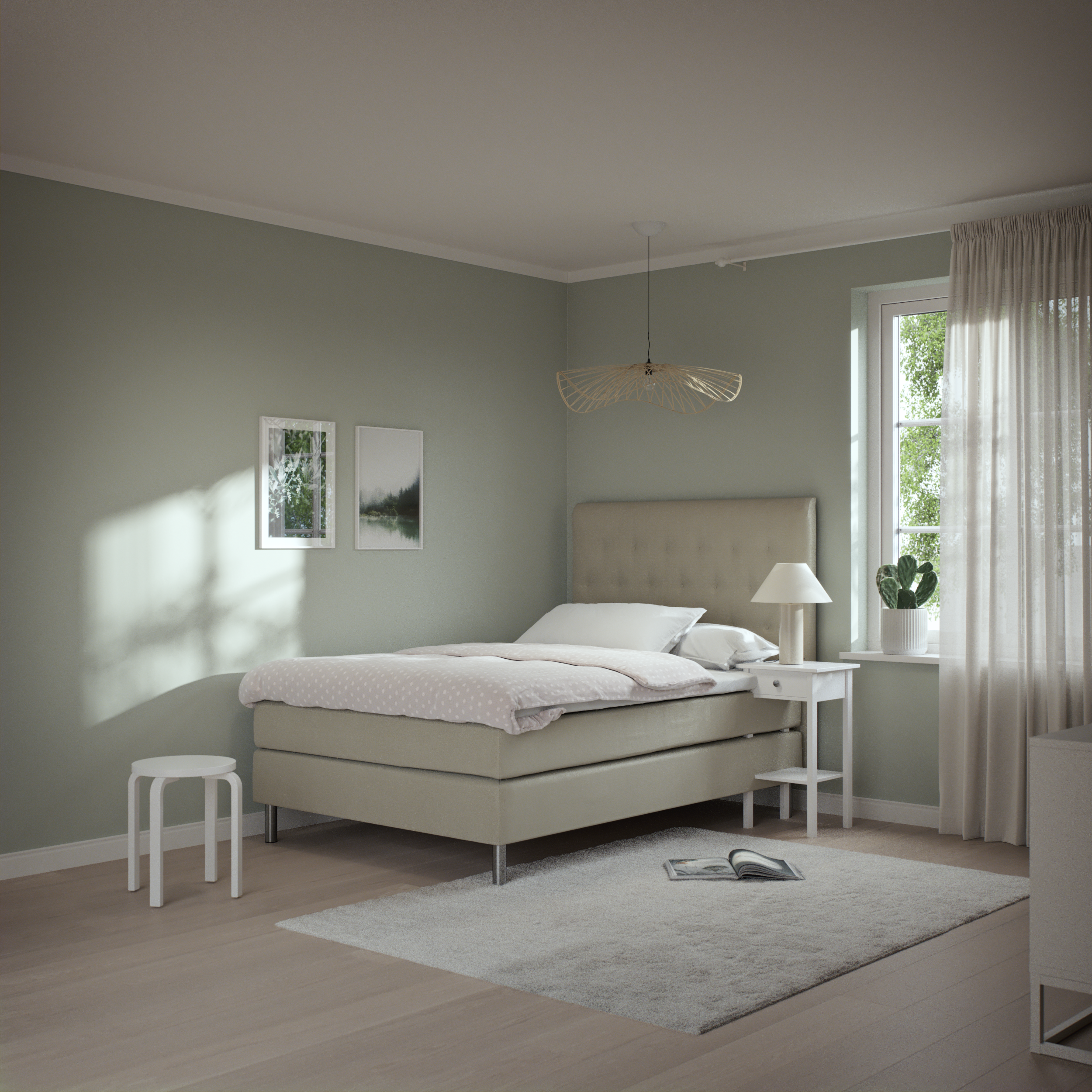 Roma Family, Kontinentalsäng, enkelsäng med bäddmadrass och sänggavel pikerad, B 105-140