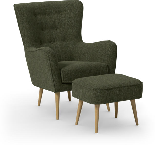 Cordelia - Fåtölj med fotpall - Grön