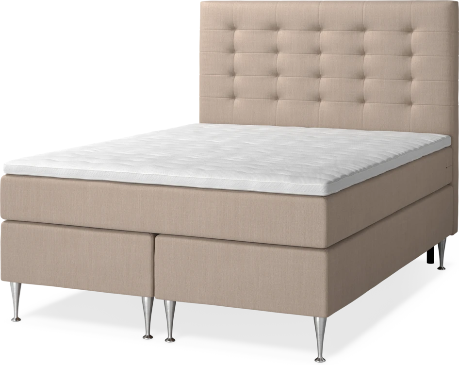 New York Supreme - Kontinentalsäng, dubbelsäng med bäddmadrass, sängben och sänggavel trensad - Beige