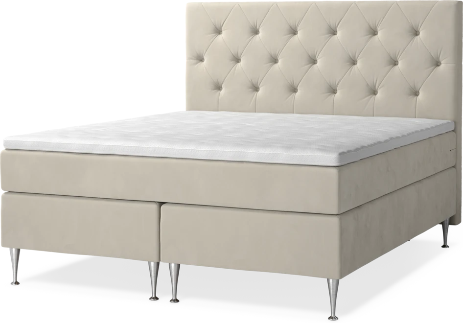 New York Supreme - Kontinentalsäng, dubbelsäng med bäddmadrass, sängben och sänggavel pikerad - Beige