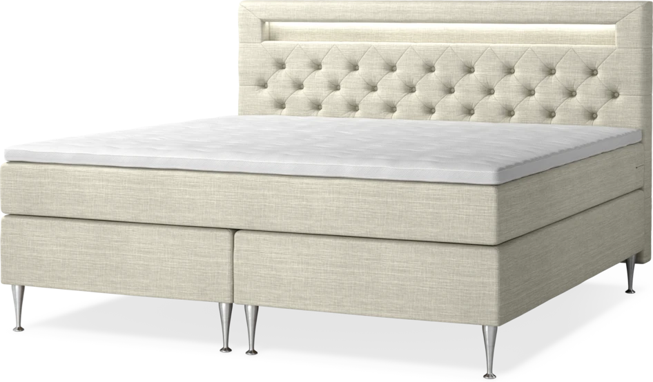 New York - Kontinentalsäng, dubbelsäng med bäddmadrass, sängben och sänggavel LED - Beige