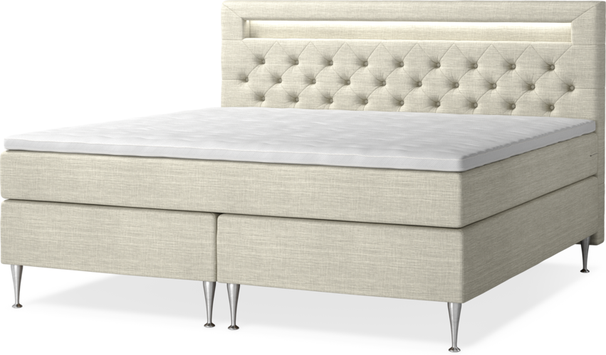 New York - Kontinentalsäng, dubbelsäng med bäddmadrass och sänggavel LED - Beige